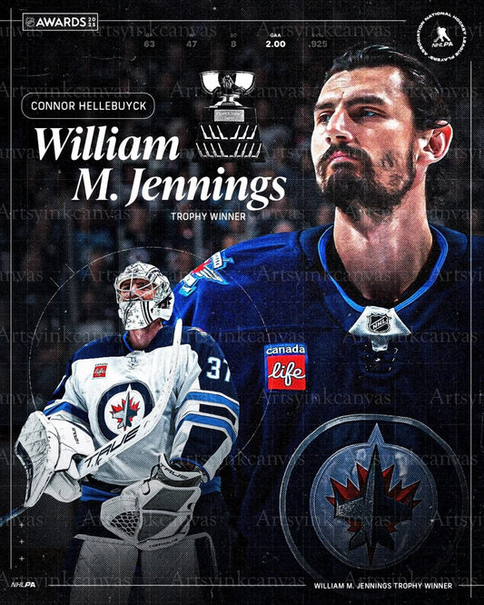 Connor Hellebuyck 2025 William Jennings Trophy Winnipeg Jets canvas wall art