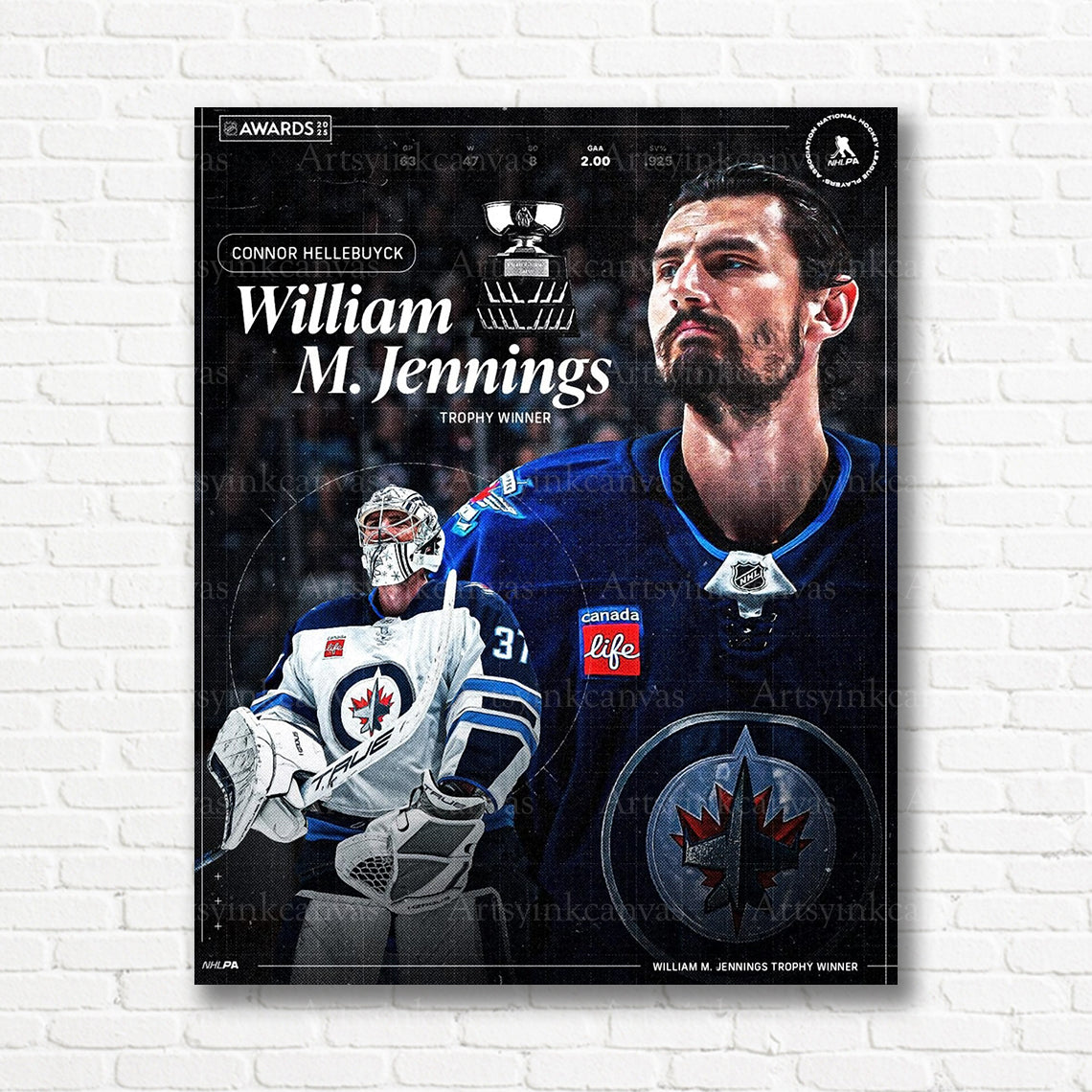 Connor Hellebuyck Jennings Trophy achievement canvas print