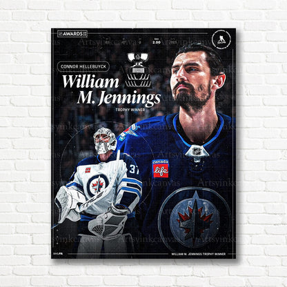 Connor Hellebuyck Jennings Trophy achievement canvas print