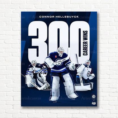 Connor Hellebuyck Winnipeg Jets goalie milestone canvas print