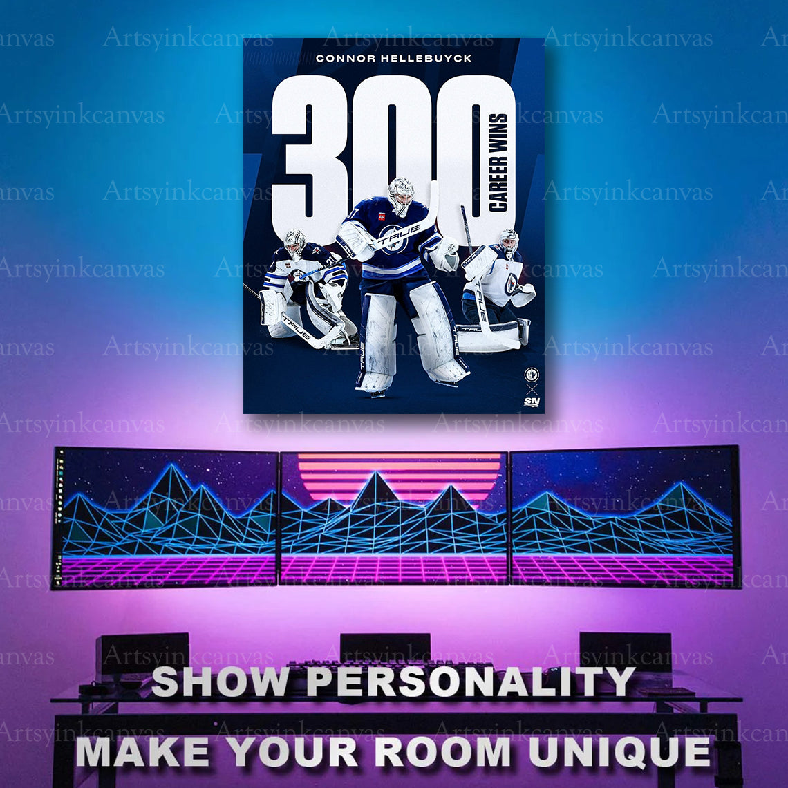 NHL goaltender 300 wins achievement artwork
