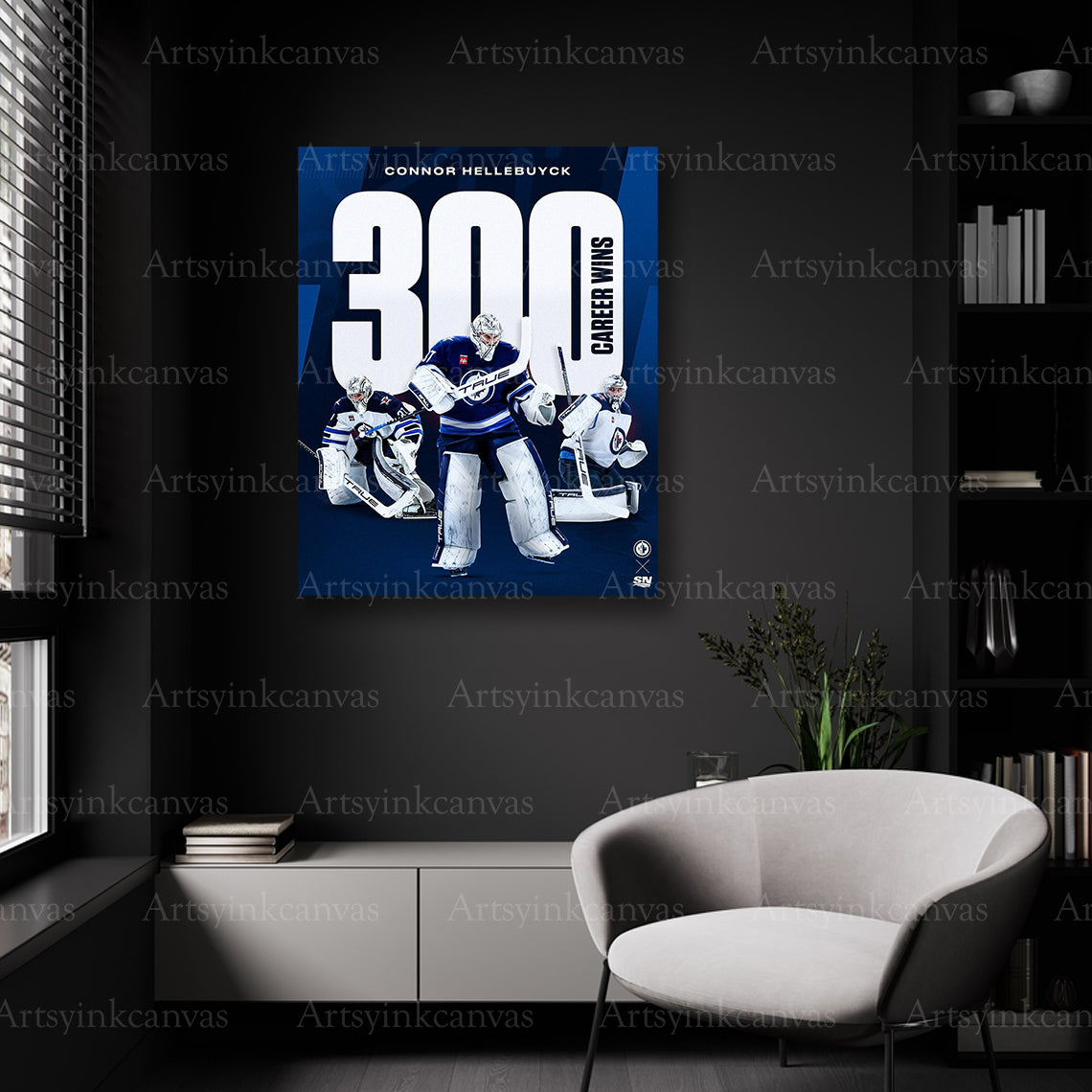 Connor Hellebuyck hockey career tribute wall decor