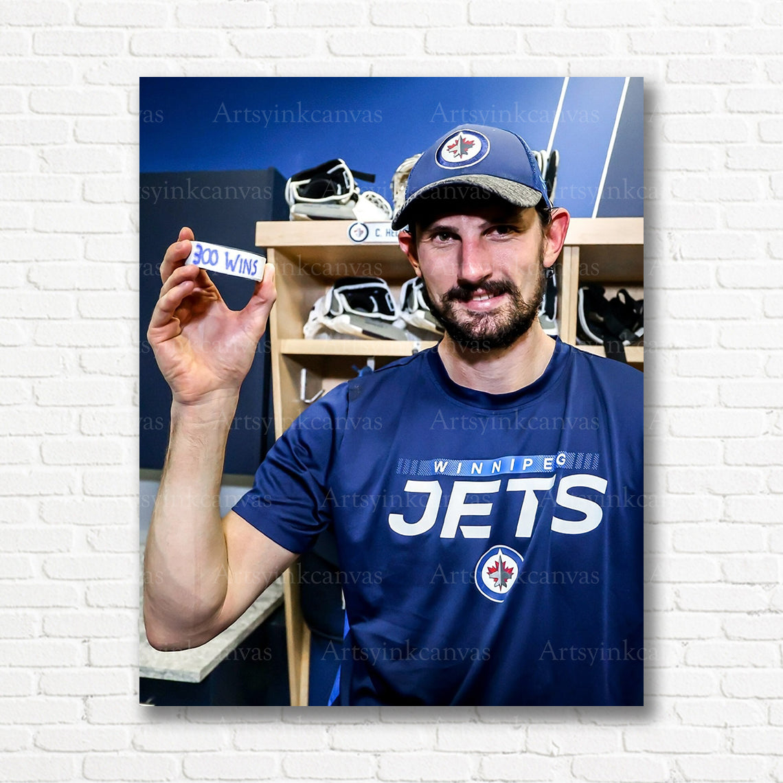 Connor Hellebuyck goalie milestone canvas print