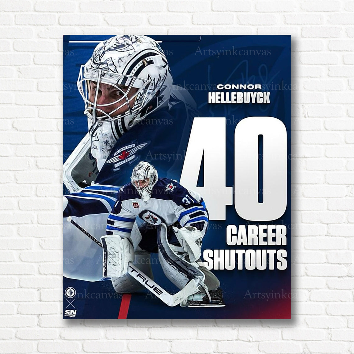 Connor Hellebuyck goalie shutout milestone canvas print