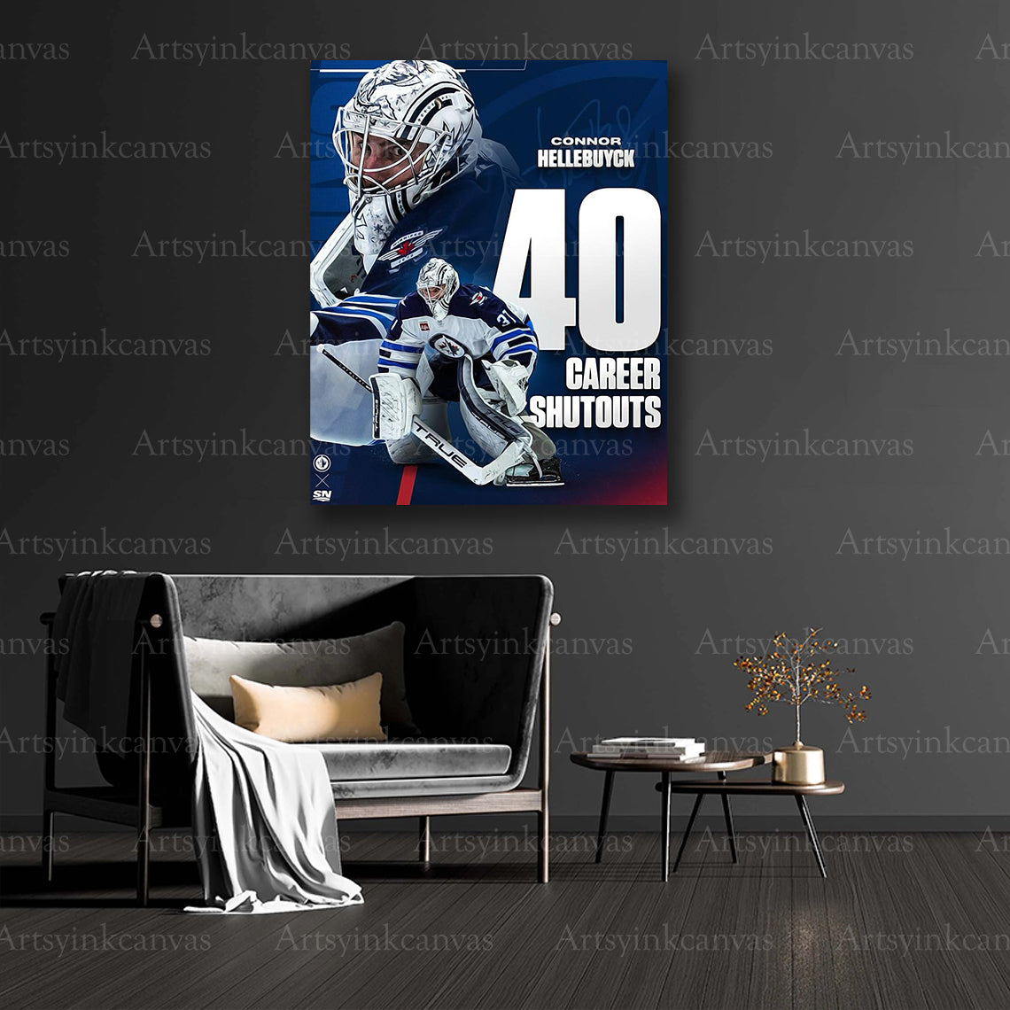 Connor Hellebuyck hockey milestone collector canvas