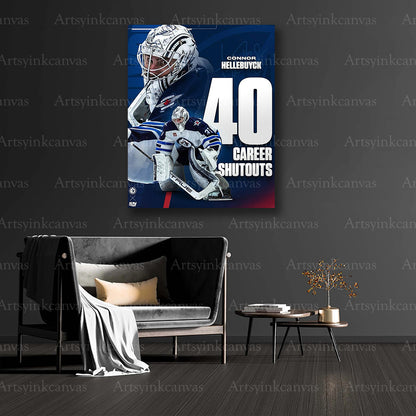 Connor Hellebuyck hockey milestone collector canvas
