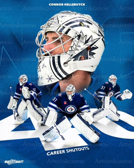 Connor Hellebuyck 40 career wins Winnipeg Jets canvas wall art