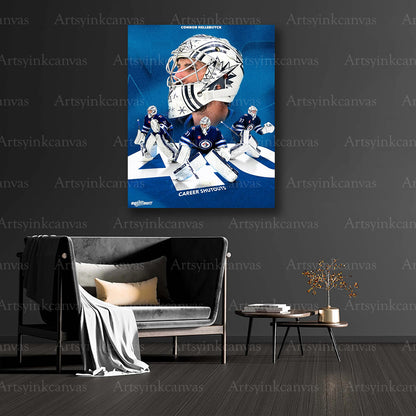 Connor Hellebuyck hockey milestone collector canvas