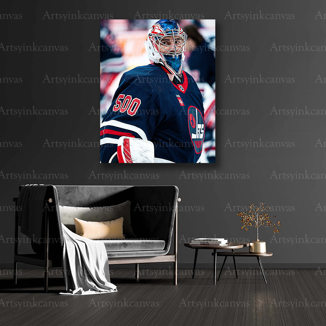 Connor Hellebuyck hockey tribute collector canvas