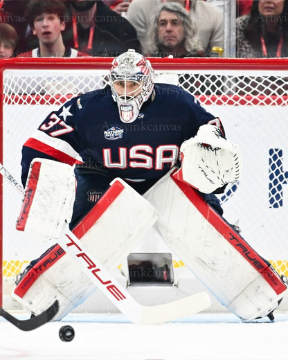 Connor Hellebuyck Four Nations Team USA canvas wall art