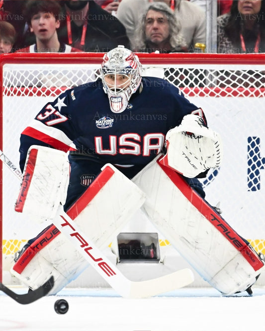 Connor Hellebuyck Four Nations Team USA canvas wall art