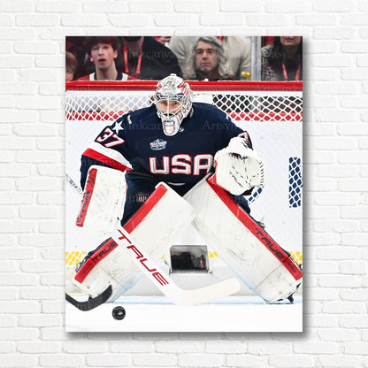 Connor Hellebuyck USA hockey goalie canvas print