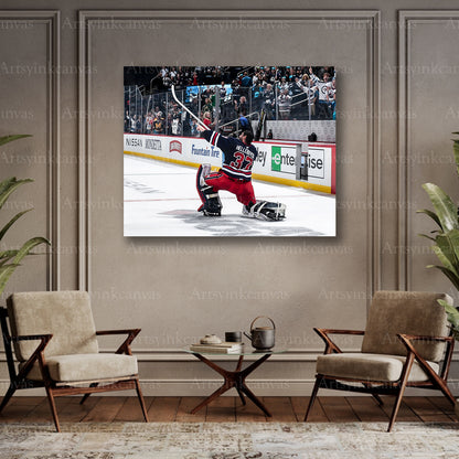 Connor Hellebuyck hockey celebration collector canvas