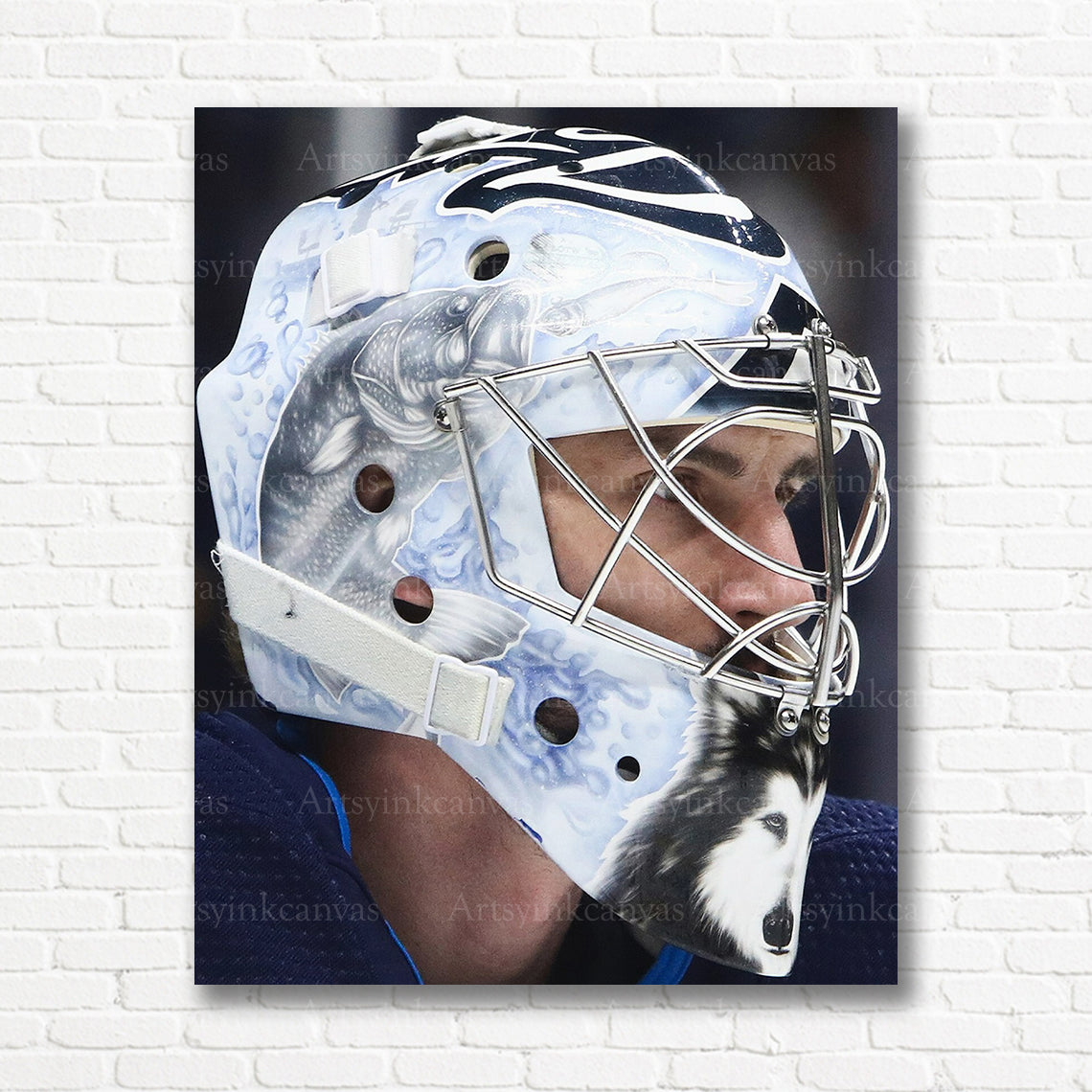 Connor Hellebuyck goalie mask hockey canvas print