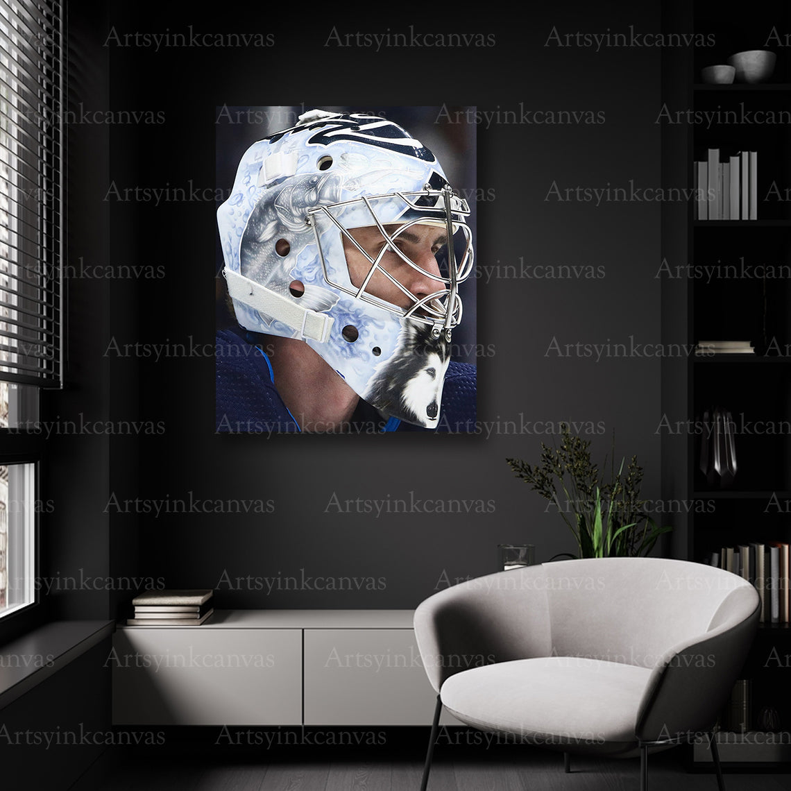 NHL goalie equipment wall decor