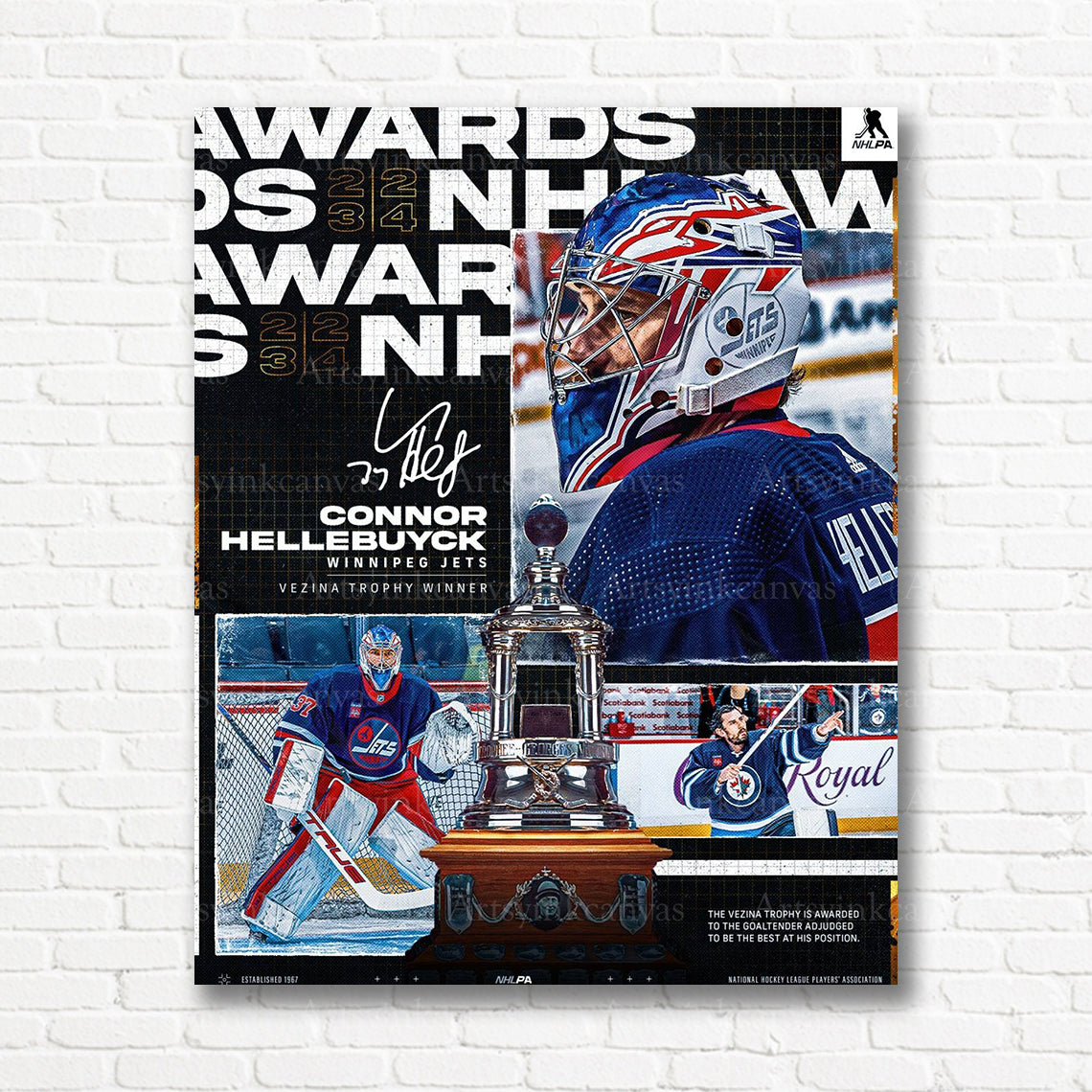 Connor Hellebuyck Winnipeg Jets Vezina Trophy canvas print