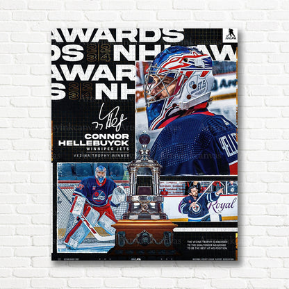 Connor Hellebuyck Winnipeg Jets Vezina Trophy canvas print
