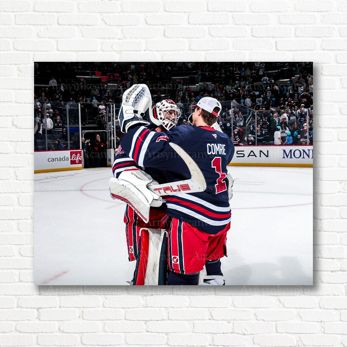 Winnipeg Jets goalie duo celebration canvas print