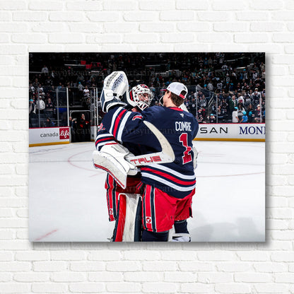 Winnipeg Jets goalie duo celebration canvas print
