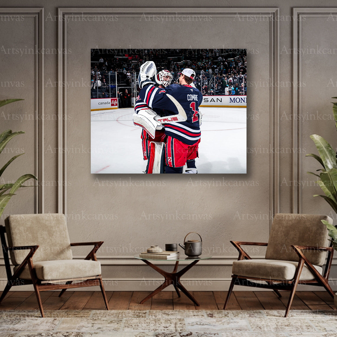 Jets goaltender celebration collector canvas