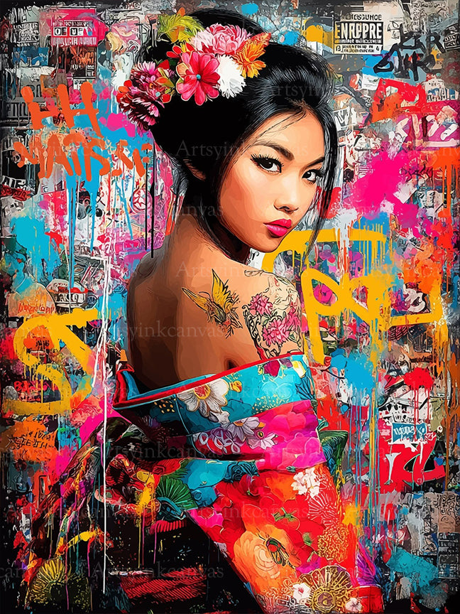 Contemporary Geisha graffiti canvas wall art
