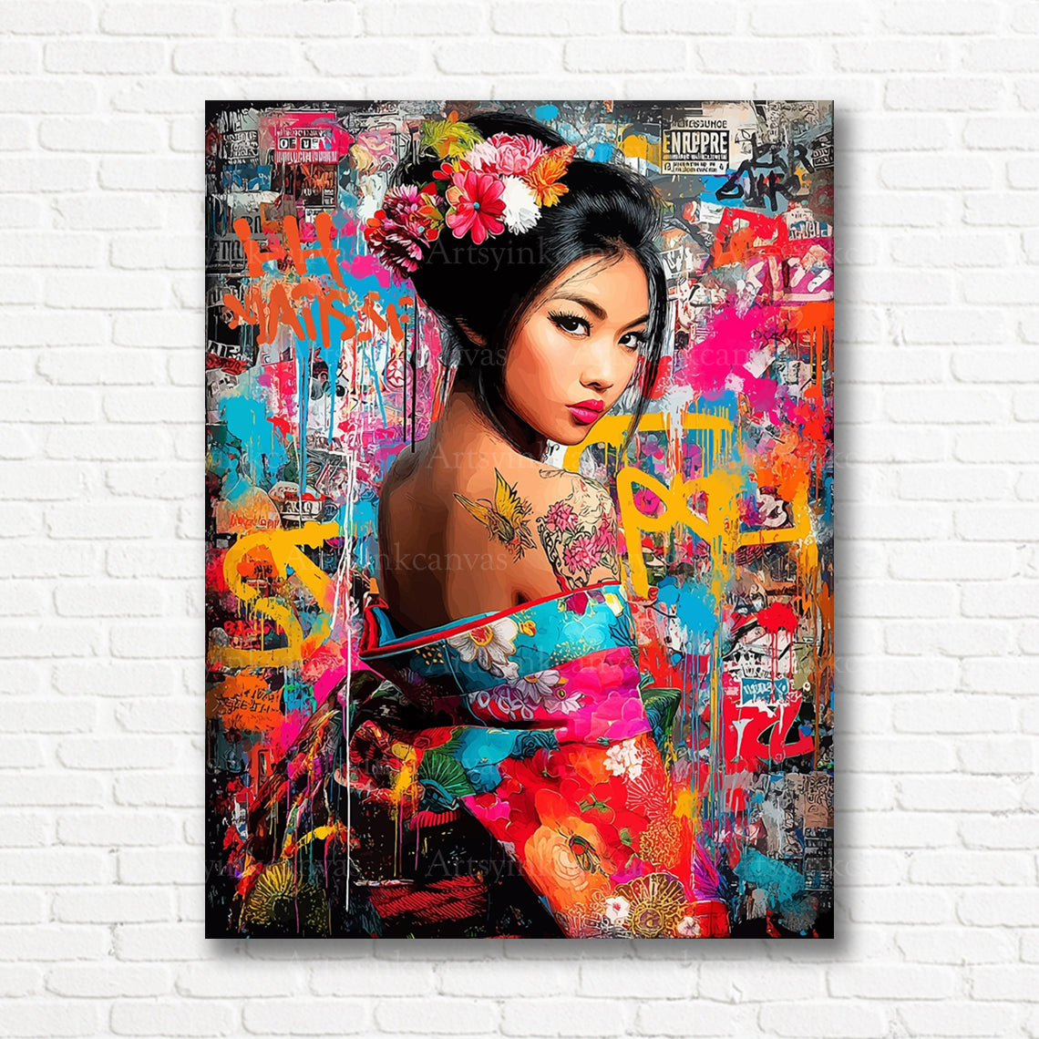 Geisha Japanese inspired graffiti canvas print