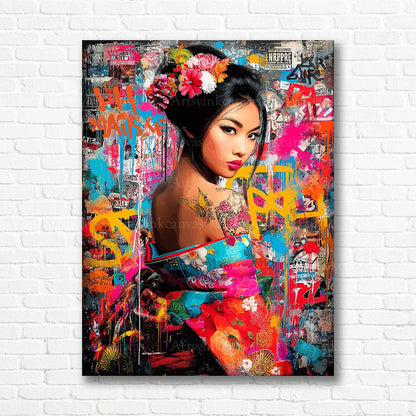 Geisha Japanese inspired graffiti canvas print