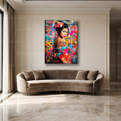 Contemporary Geisha portrait wall decor
