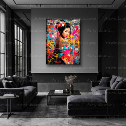 Geisha modern street art canvas artwork