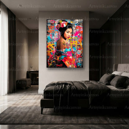 Premium Geisha graffiti wall art