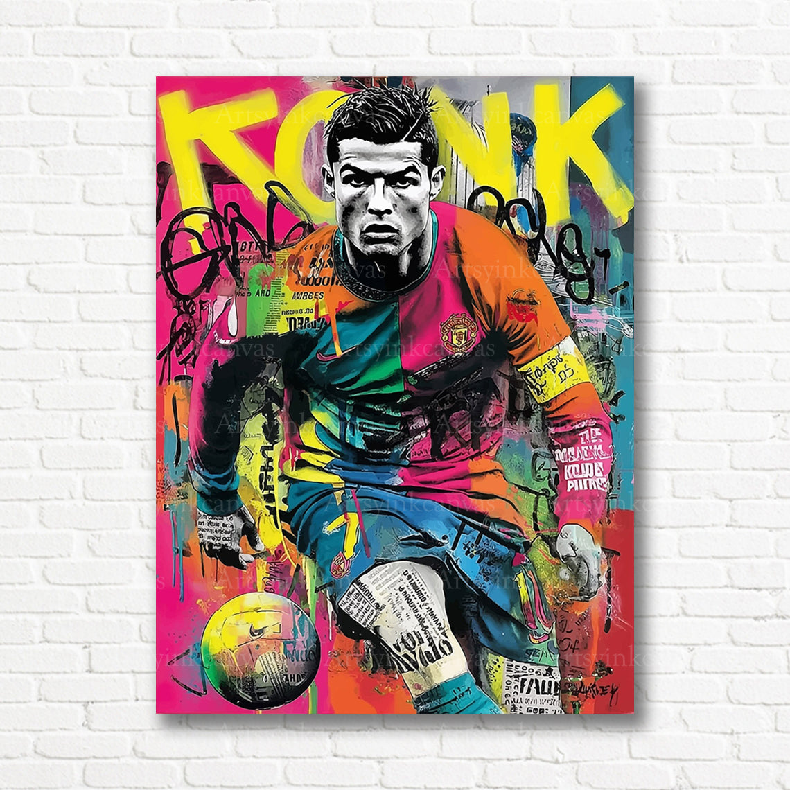 Cristiano Ronaldo football canvas wall art with bold graffiti style