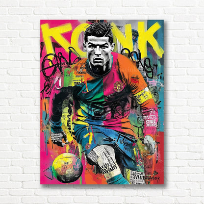 Cristiano Ronaldo football canvas wall art with bold graffiti style