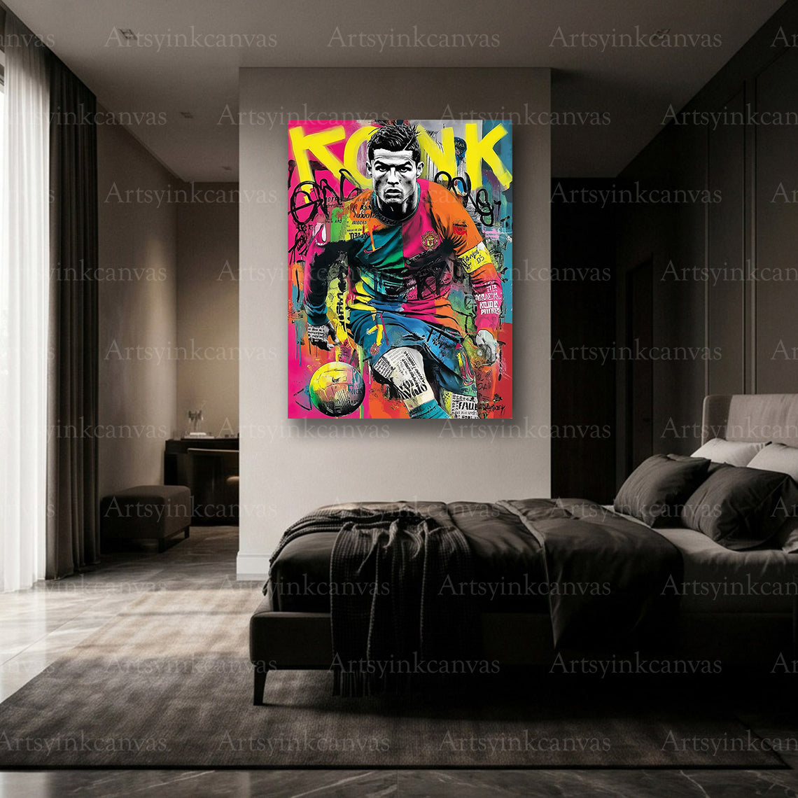CR7 graffiti canvas artwork for soccer themed room decor