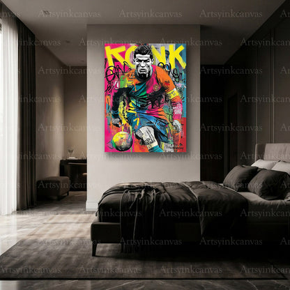 CR7 graffiti canvas artwork for soccer themed room decor