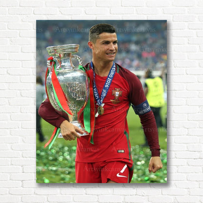 Cristiano Ronaldo Euro 2016 Canvas Wall Art – Portugal Champion Soccer Decor