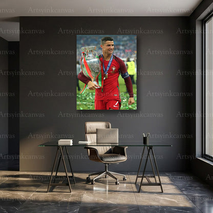 Cristiano Ronaldo Euro 2016 Canvas Wall Art – Portugal Champion Soccer Decor