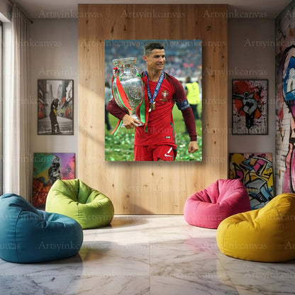 Cristiano Ronaldo Euro 2016 Canvas Wall Art – Portugal Champion Soccer Decor