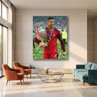 Cristiano Ronaldo Euro 2016 Canvas Wall Art – Portugal Champion Soccer Decor