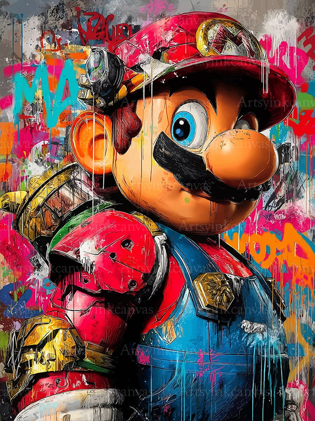 Cyber Mario graffiti canvas wall art