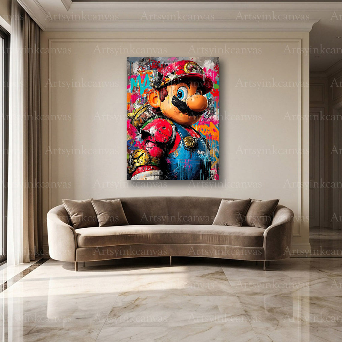 Cyber Mario gaming street art wall decor