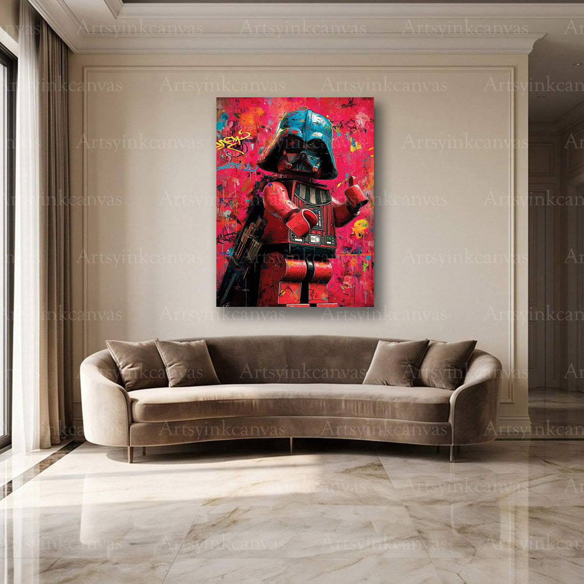 Darth Vader Dark Force graffiti wall art for modern sci-fi interiors