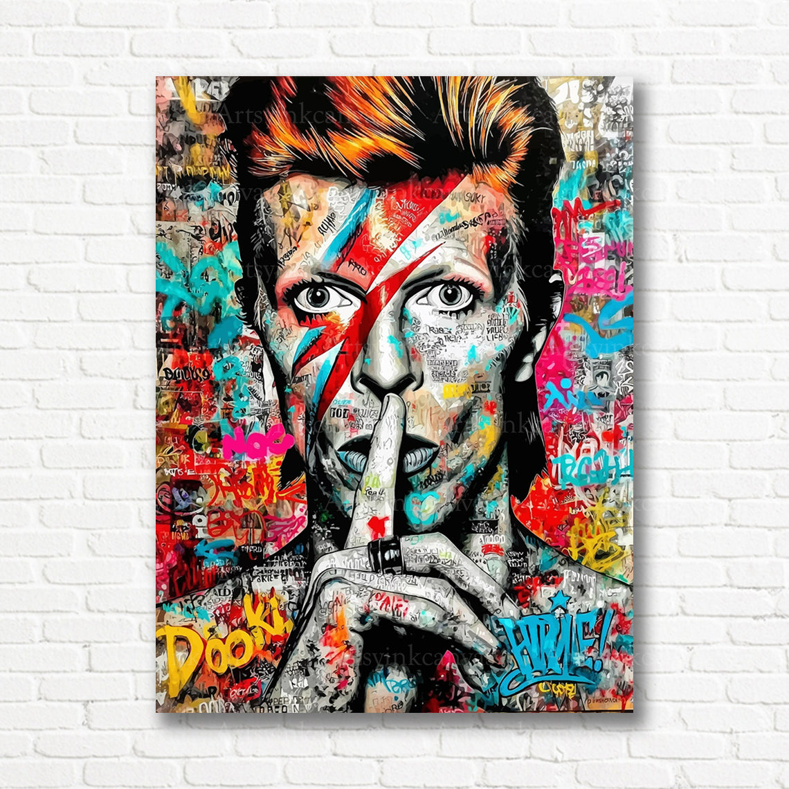 David Bowie iconic music legend graffiti canvas wall decor