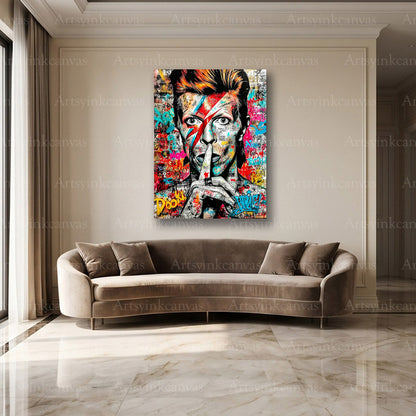 David Bowie rock star street art inspired canvas print