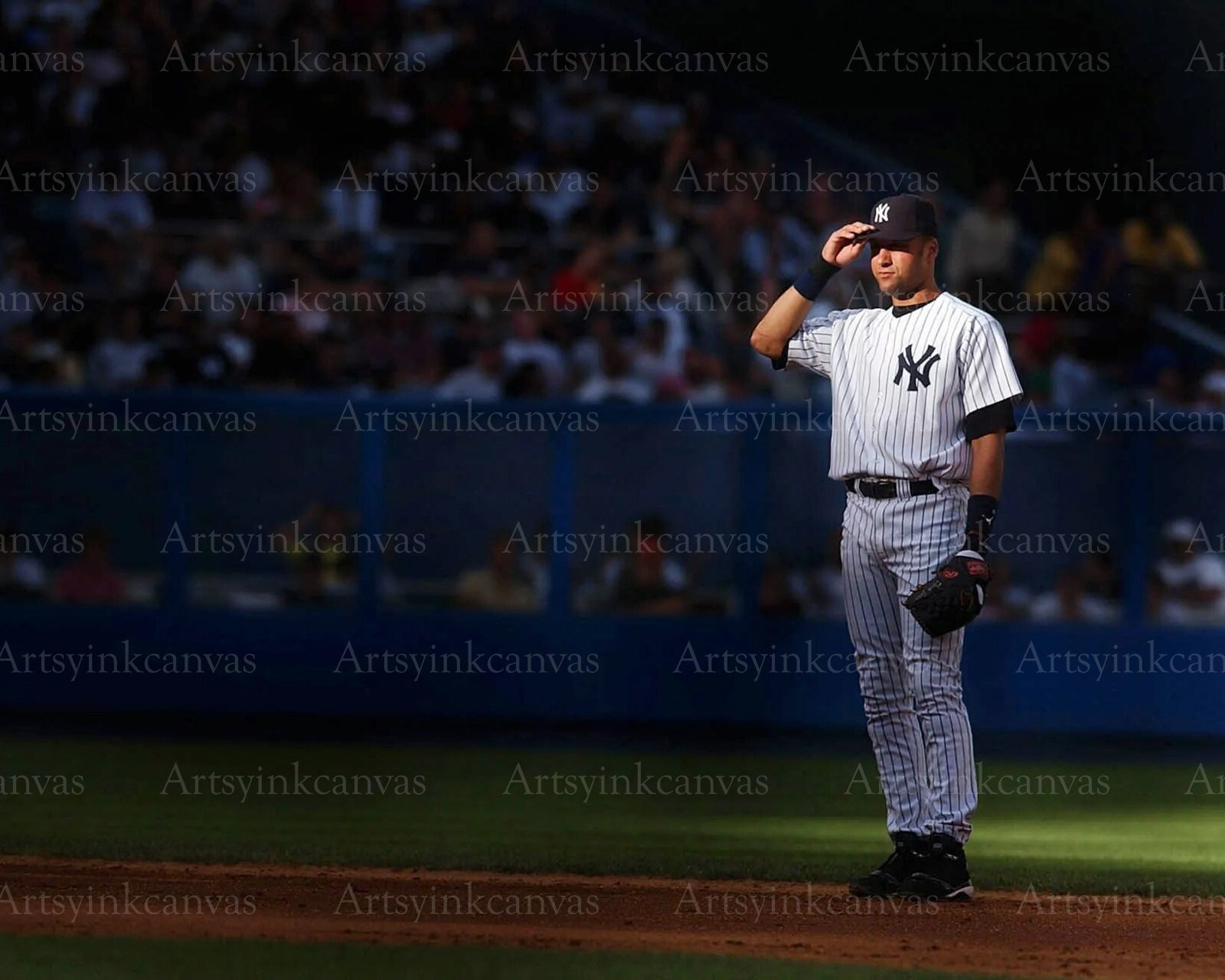 Derek Jeter on field spotlight New York Yankees canvas wall art