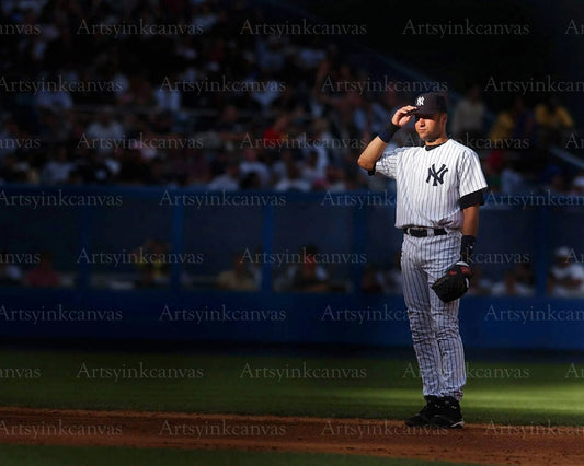 Derek Jeter on field spotlight New York Yankees canvas wall art
