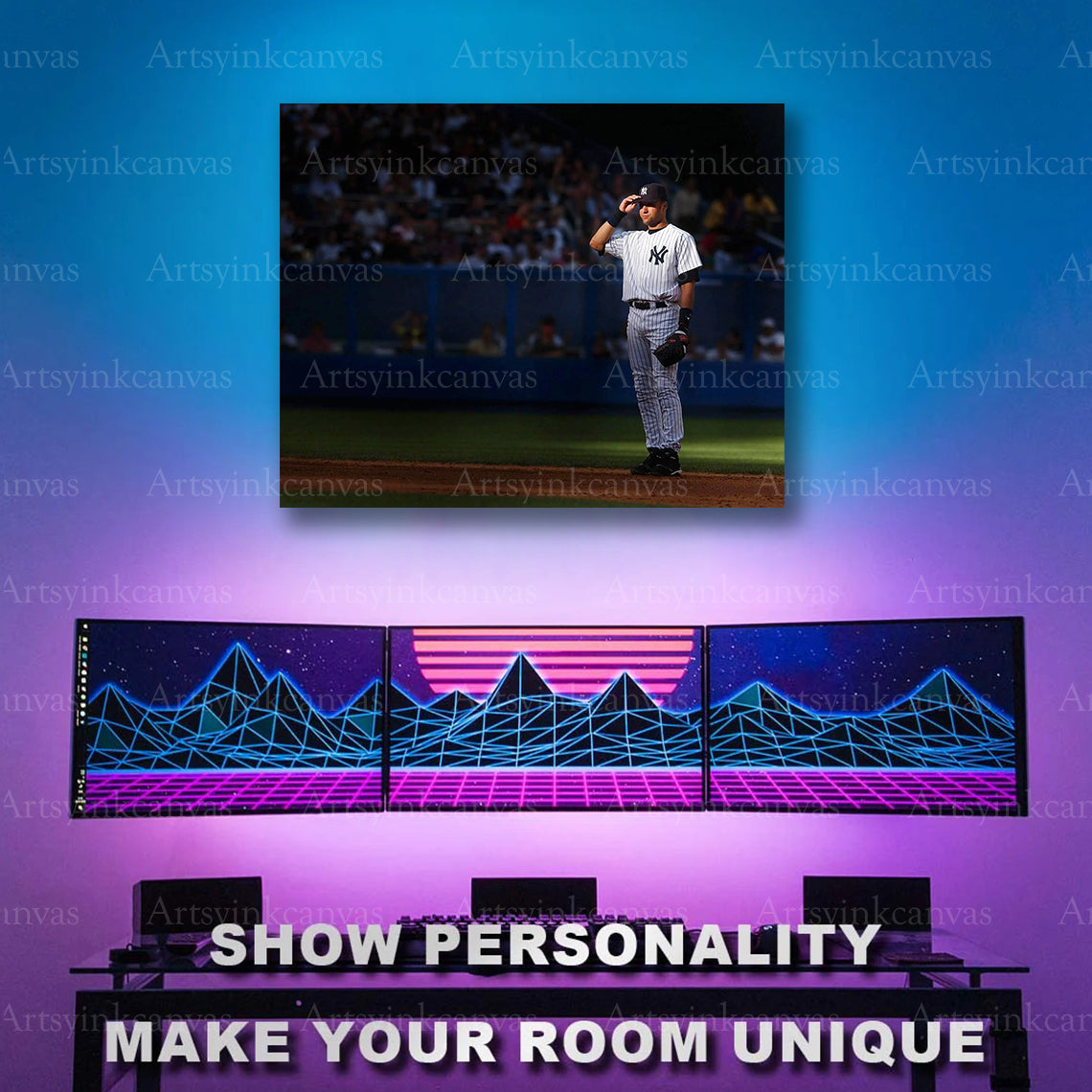 Derek Jeter baseball legend artwork under stadium lights