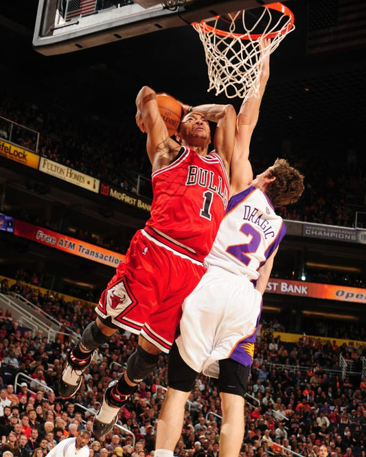 Derrick Rose dunk over Goran Dragić Chicago Bulls canvas wall art