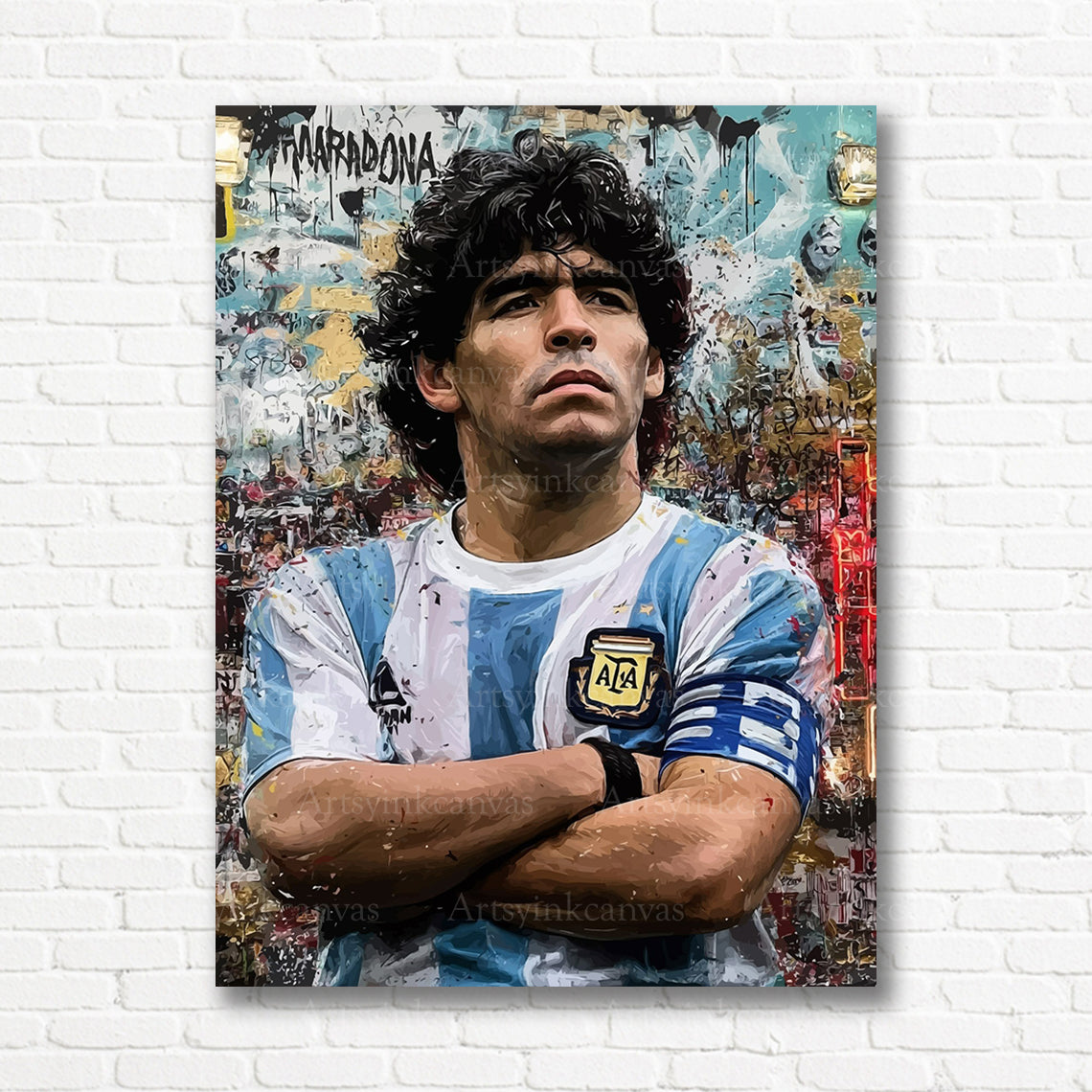 Diego Maradona graffiti canvas print