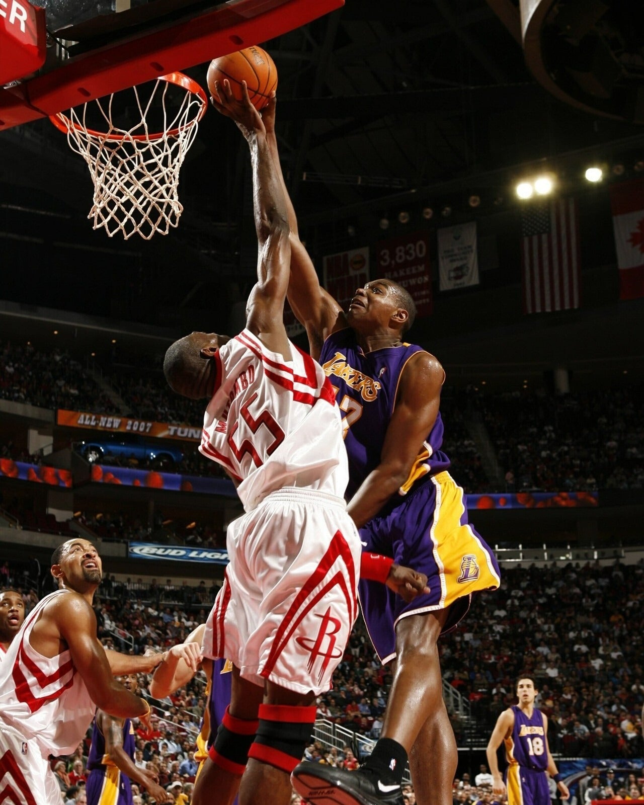 Dikembe Mutombo blocks Andrew Bynum canvas wall art