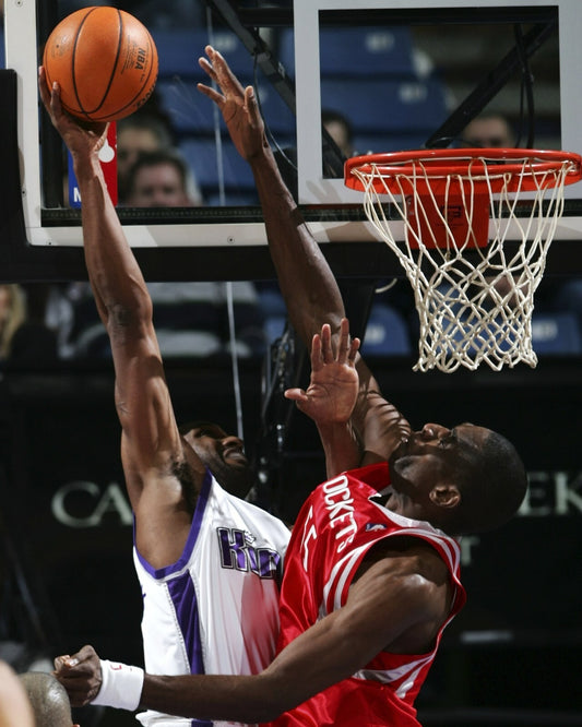 Dikembe Mutombo blocks Shareef Abdur-Rahim canvas wall art